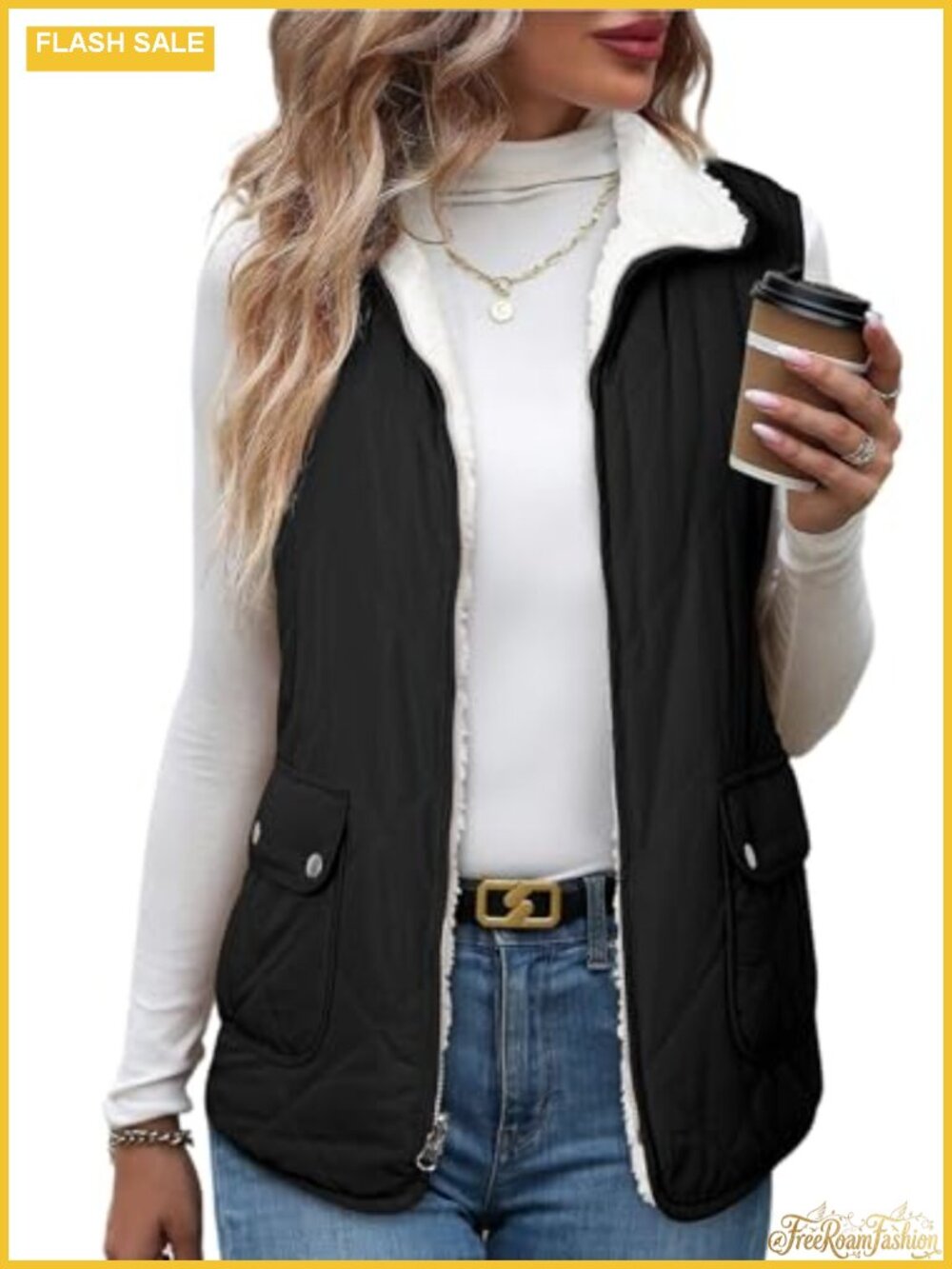 Sleeveless Reversible Fleece Puffer Vest Zip Up Warm Winter Outerwear